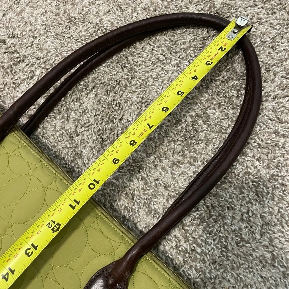 Chelsey Henry Quilted Laptop Tote Bag – Green with Brown Trim | Like new